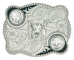 Montana Belt Buckle "Antiqued Buffalo Nickel Flourish Buckle With Buffalo Skull" 3610-447M