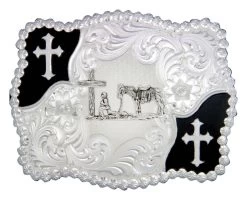 Montana Belt Buckle "Christian Flourish Scallop Shape With Christian Cowboy" 3611-731M