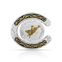 Montana Belt Buckle "Two Tone Horseshoe Bull Rider" 61375-631