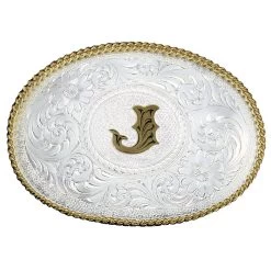 Montana Belt Buckle "Initial J Silver Engraved Gold Trim" 700J