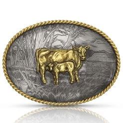 Montana Belt Buckle "Pastoral Scene With Cow & Calf" G1258-957L