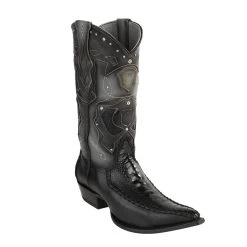 King Exotic H95 3x Toe Ostrich Leg Stitched - Black