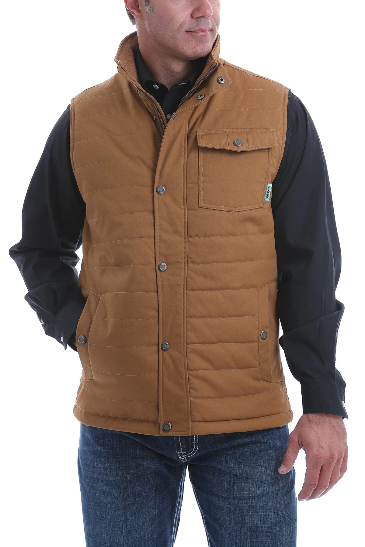 MENS CINCH QUILTED WAX COATED CANVAS VEST 1532001 3 MENS CINCH QUILTED WAX COATED CANVAS VEST 1532001